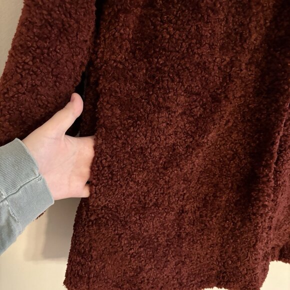 Jane Post Women S Dark Red Faux Fur Snap Front Hooded Reversible Teddy Coat NWT - Picture 3 of 14